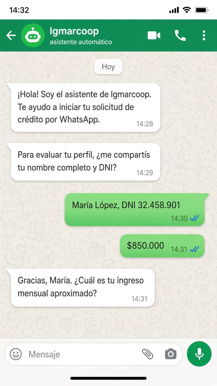 Igmarcoop — el bot pide nombre, DNI e ingresos