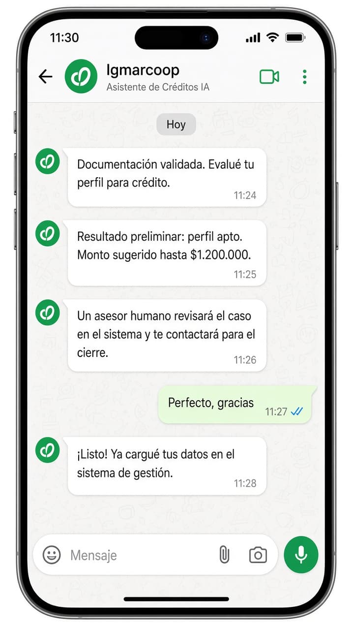 Igmarcoop — evaluación de perfil apto y deriva a asesor